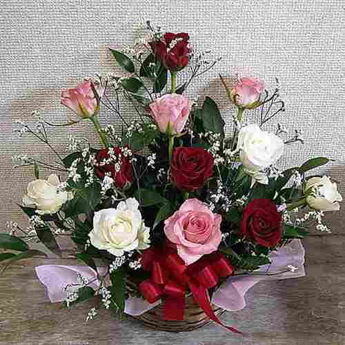 12 Mixed Rose Basket-Deliver Roses In A Box