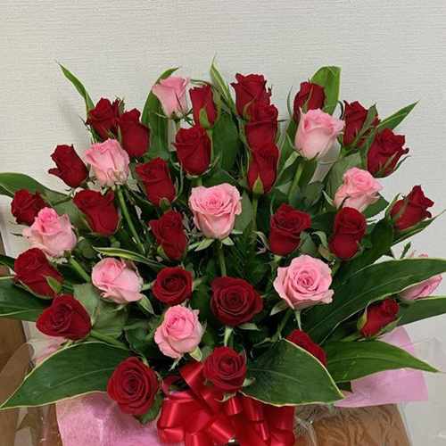 36 Pink And Red Rose Basket