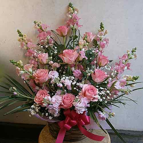 Pink Rose Basket-Gifts For New Grandma And Grandpa