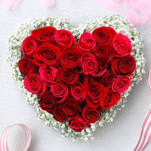 Heart Shape Red Rose Arrangement-Send Heart Shaped Floral Arrangements