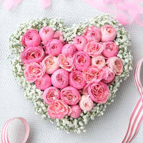 Heart Shape Pink Rose Arrangement-Flower Heart Arrangement