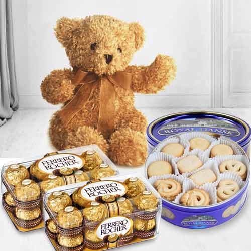 Ferrero Rocher Butter Cookies And Teddy-Kids Bday Gift
