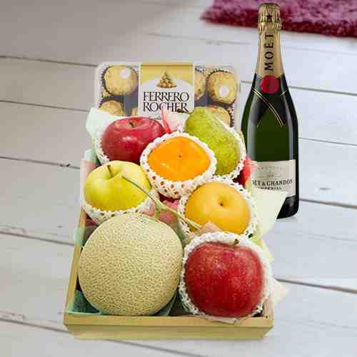 Fruit and Champagne Gift Basket-Healthy Gift Baskets For Delivery