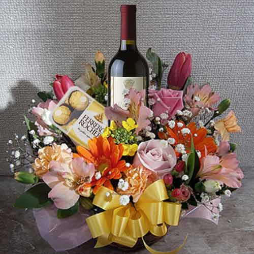 Happy Arrangement-Flower With Wine Delivery