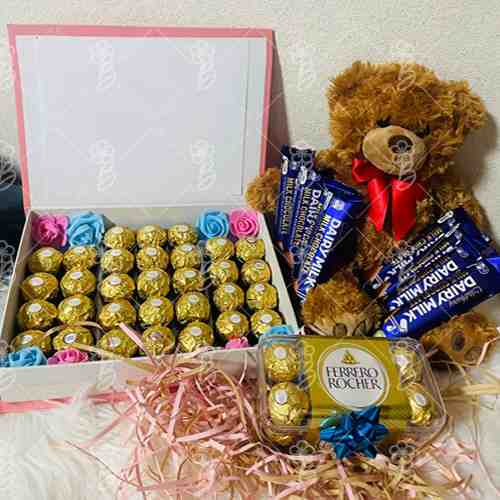 Teddy Bear With Chocolates-Gifts To Send For Birthday