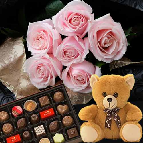 With You-Rose With Teddy Bear And Chocolates Gifts