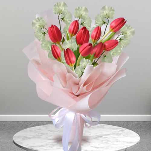 Red Tulip And Sweet Pea-Flowers To Get Guys