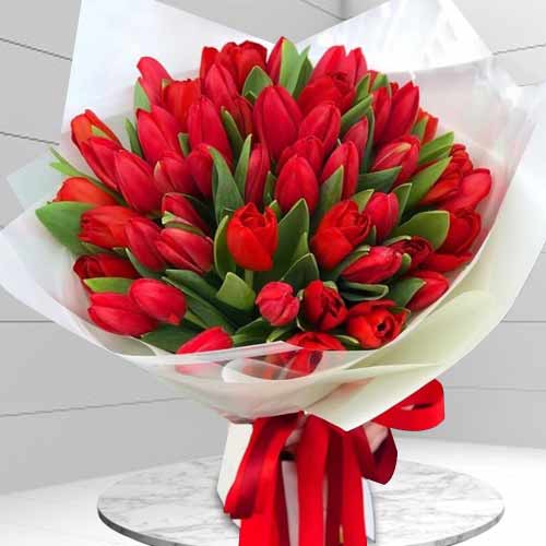 36 Red Tulip Bouquet-Valentine's Day Bouquet For Her