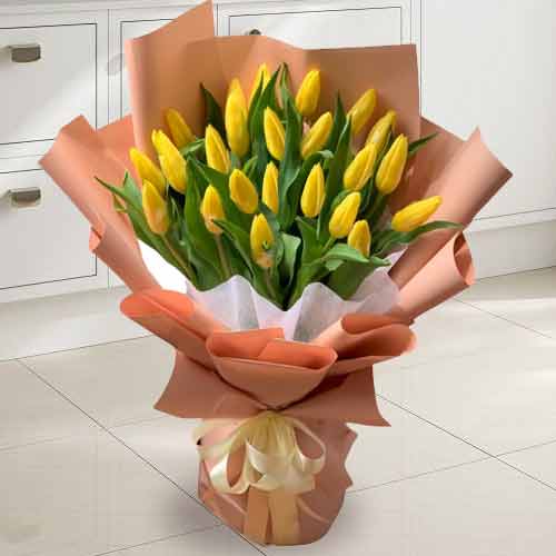24 Yellow Tulip Bouquet-Flowers For Wishing Good Health