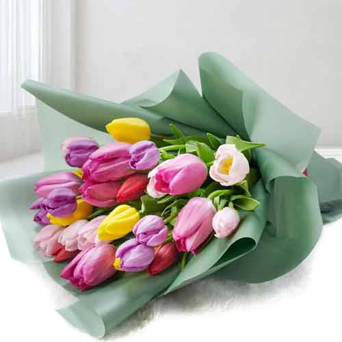 24 Mixed Tulip Bouquet-Cheap Birthday Bouquet Delivery