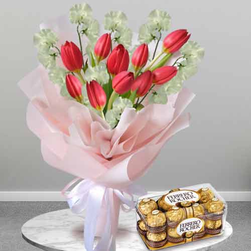 Red Tulip And Sweet Pea And Ferrero