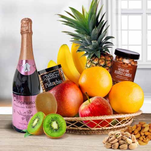 Seasonal Fruits Snacks And Wine-Christmas Food Basket Delivery