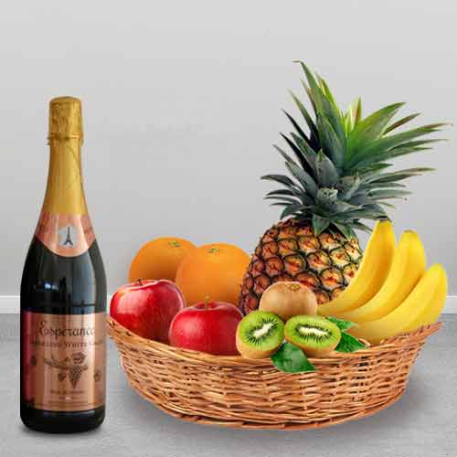 Fruits with Non Alcoholic Wine-Congratulation Presents For Guys