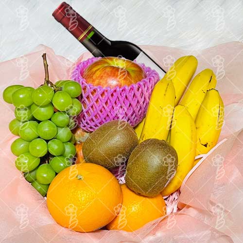Mixed Fruit Basket with Wine