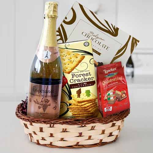 Sparkling Wine Chocolates And Snacks-Best Gifts For Newborn Parents