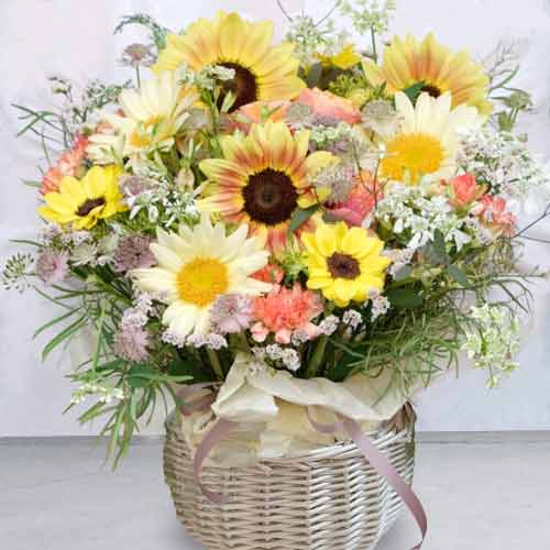 Dull Color Sunflower Arrangement-Flowers Get Well Soon Delivery