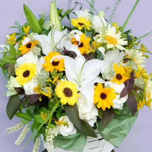 Sun Flower and Lily Arrangement-Wells Flower Delivery