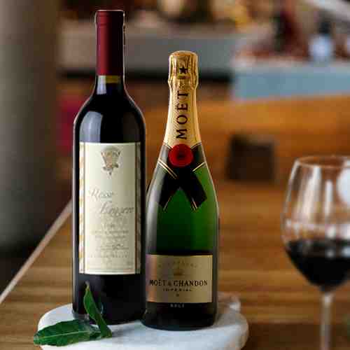 Red Wine and Moet Chandan-Christmas Gifts For Wine Lovers