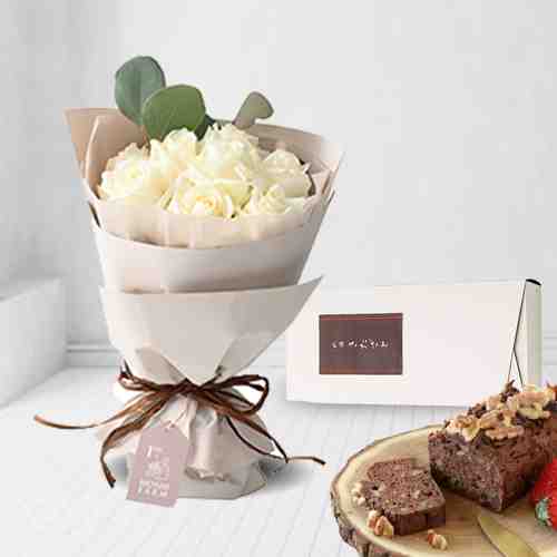 White Rose and Cake-Flower Delivery For Mom Birthday
