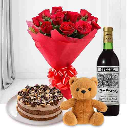 Rose Cake Teddy Wine-Christmas Gifts To Send To Family