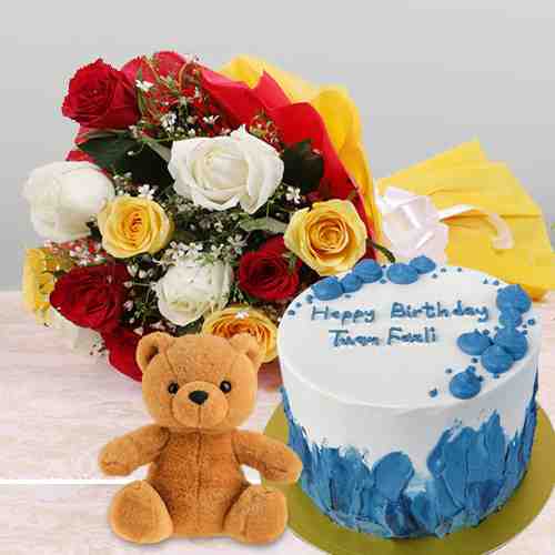 Teddy Cake and Rose-Birthday Gift Ideas For Her
