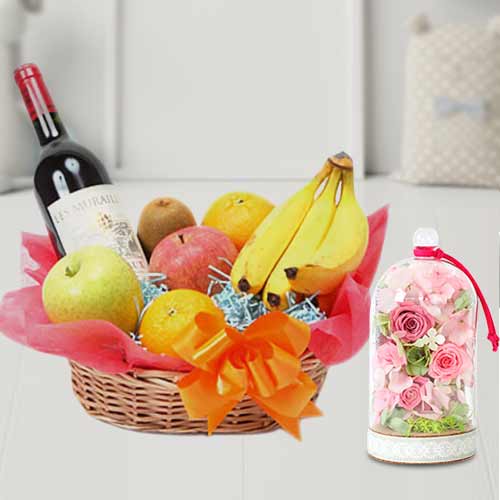 Fruit And Wine Gift-Send Fruit For Valentine's Day