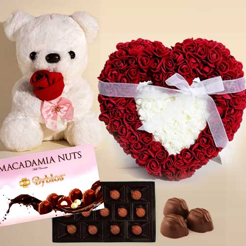 Artificial Rose Teddy And Chocolates-Sorry Presents For Her
