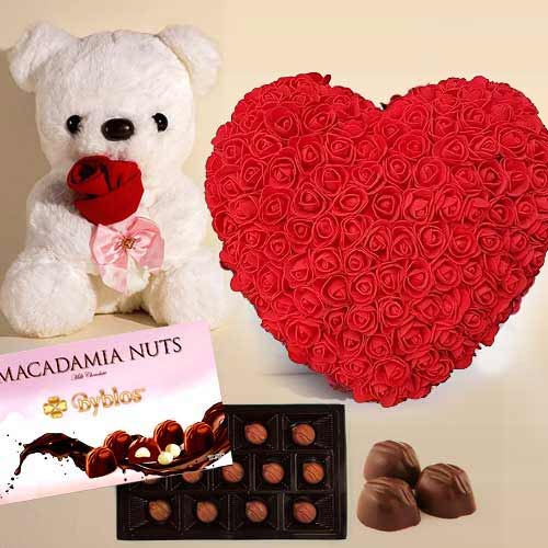 Artificial Rose Teddy And Chocolates