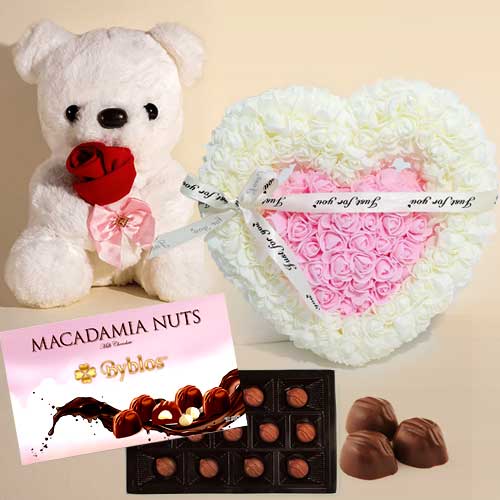 Teddy And Chocolates And Artificial Rose-Valentines Day Gifts For Her