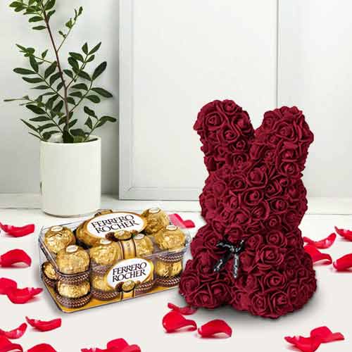 Red Teddy And Ferrero-Valentines Gifts To Send To Girlfriend