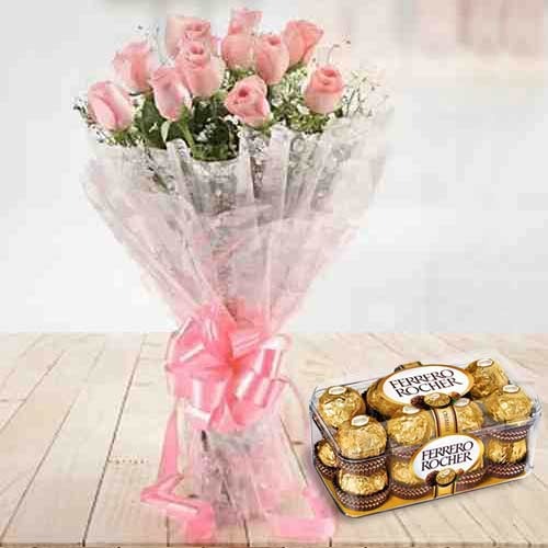 Pink Rose And Ferrero-Romantic Birthday Gifts For Girlfriend