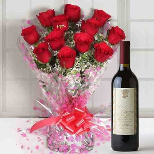 Red Rose And Wine-Gifts For Husband Anniversary