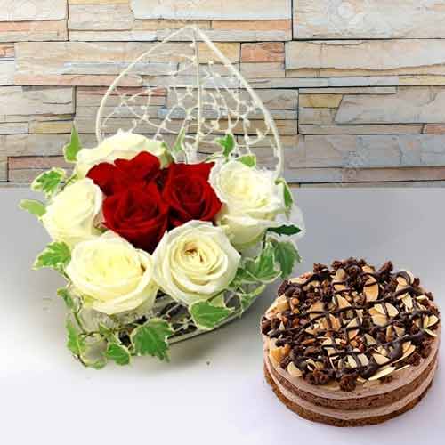 - Valentine’s Heart Roses And Chocolate Cake For Girlfriend