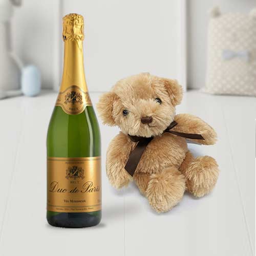 Teddy And Wine-Send Sparkling Wine Teddy Gift