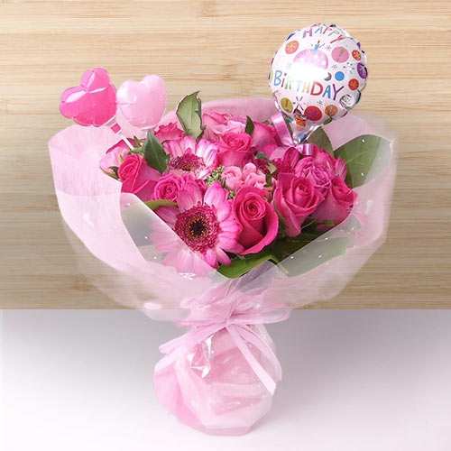 Celebration Flowers With Balloons-Birthday Flower And Balloon Bouquet For Her