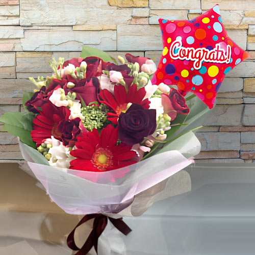 - Congratulation Balloon And Flower Bouquet