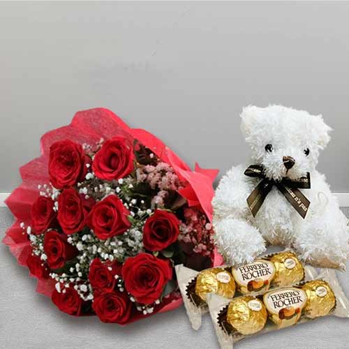- Romantic Rose Teddy Chocolate Delivery