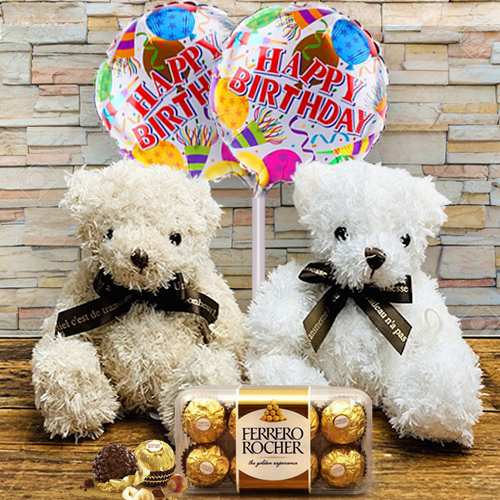 Teddy And Helium Balloons For Birthday