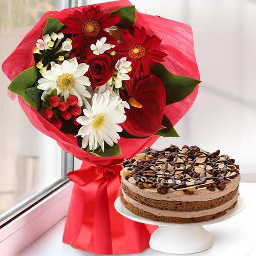 Romantic Cake And Flower Arrangement