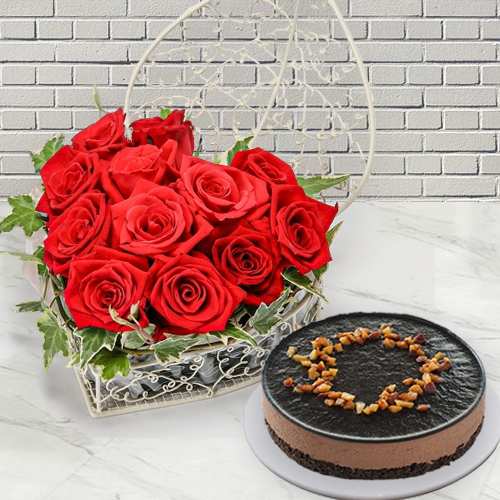 Romantic Heart-shaped Cake And Roses