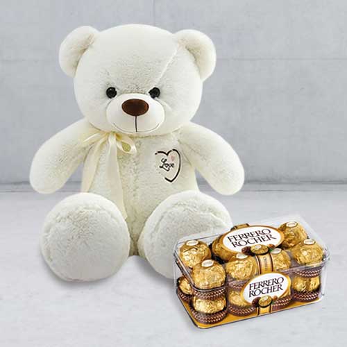 Teddy With Chocolate Gift For Girlfriend