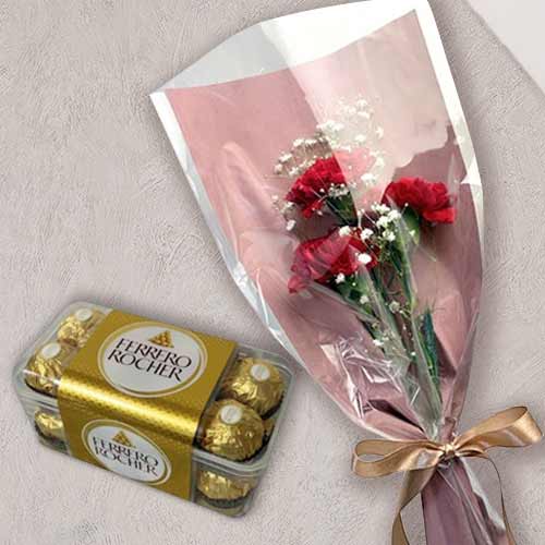 Carnation Bouquet With Chocolates