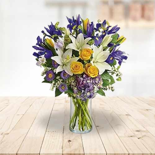Stylish Lily & Rose Vase Arrangement For Japan