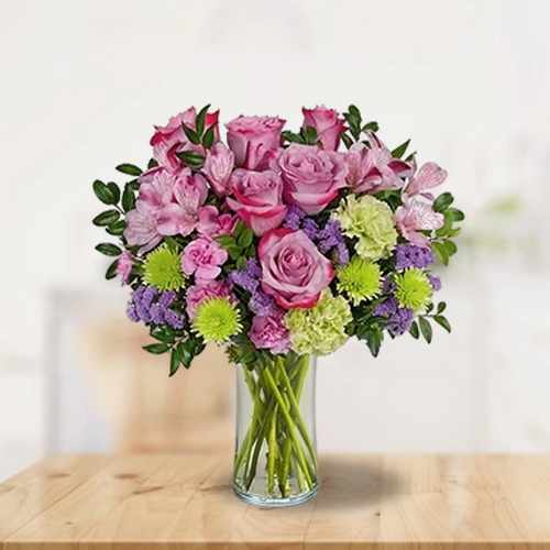 Lovely Pink Rose Vase Arrangement For Japan