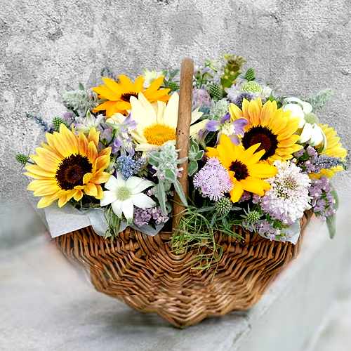 Muted Sunflower Basket Arrangement For Japan