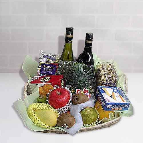 Wine Basket With Fruits-Healthy Gift Basket Delivery