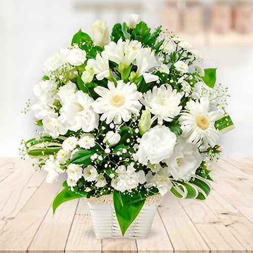 - White Sympathy Flower Arrangement Delivery