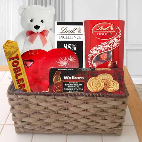 Teddy Bear With Chocolate Basket-Birthday Gifts For Her