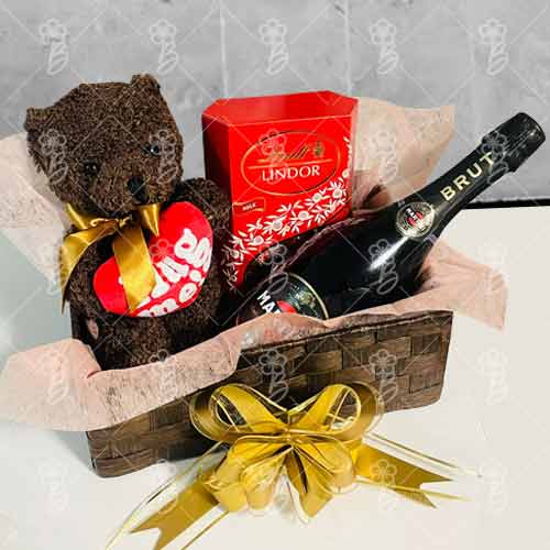 Teddy Chocolate With Sparkling Wine-Pretty Gifts For Her