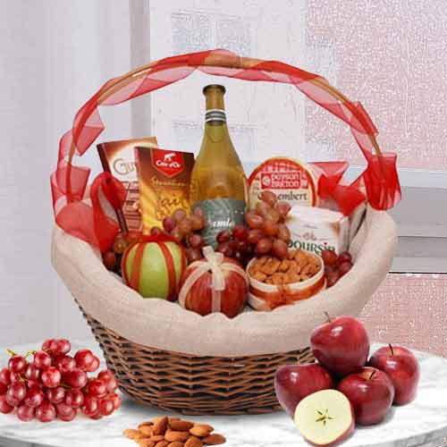 Thanksgiving Gift Basket-Fruit Wine Cheese Gift Baskets